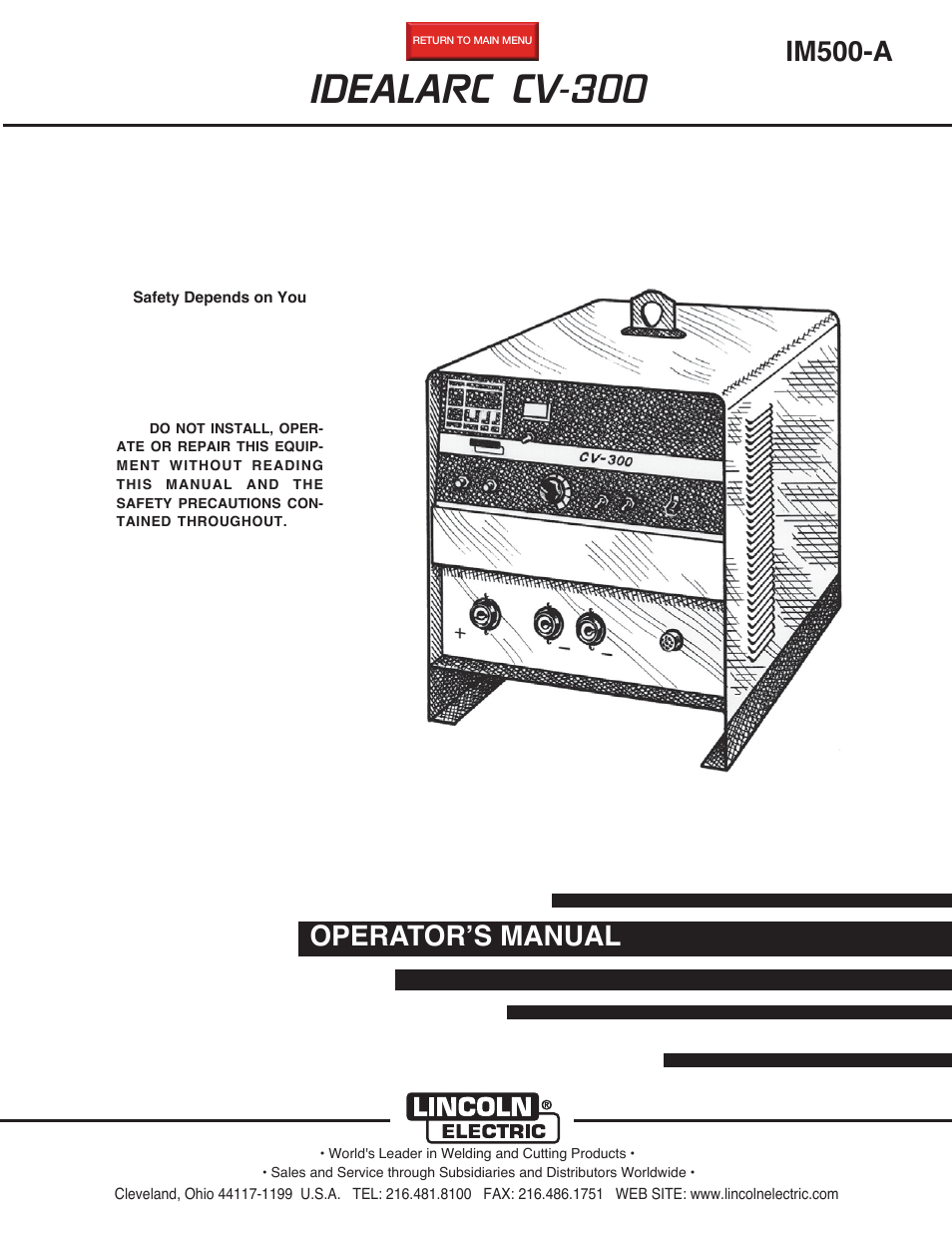 Lincoln Electric IM500 IDEALARC CV-300 User Manual | 43 pages