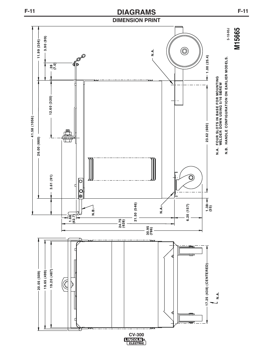 Diagrams, F-11, Dimension print | Lincoln Electric IM500 IDEALARC CV-300 User Manual | Page 38 / 43