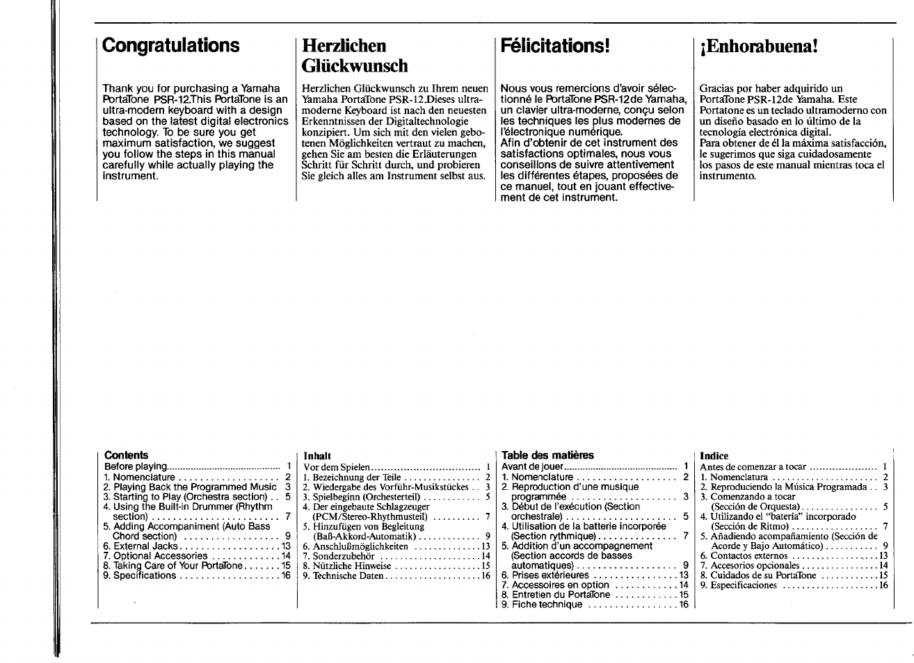 Congratulations, Herzlichen, Glückwunsch | Félicitations, Enhorabuena, Herzlichen glückwunsch | Yamaha PSR-12 User Manual | Page 2 / 20