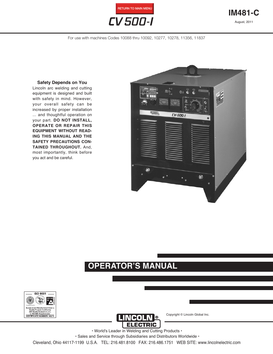 Lincoln Electric IM481 IDEALARC 500-I User Manual | 33 pages