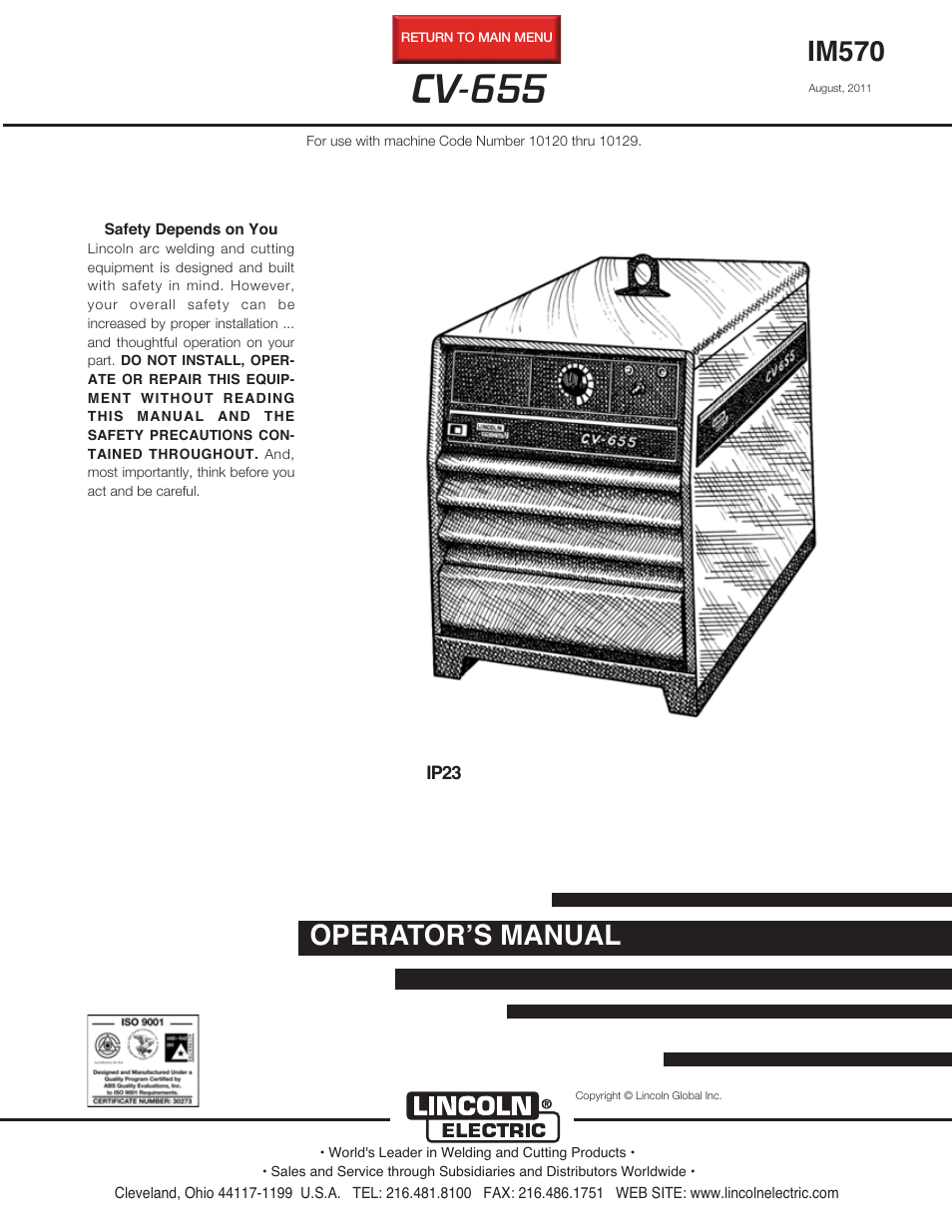 Lincoln Electric IM570 IDEALARC CV-655 User Manual | 47 pages