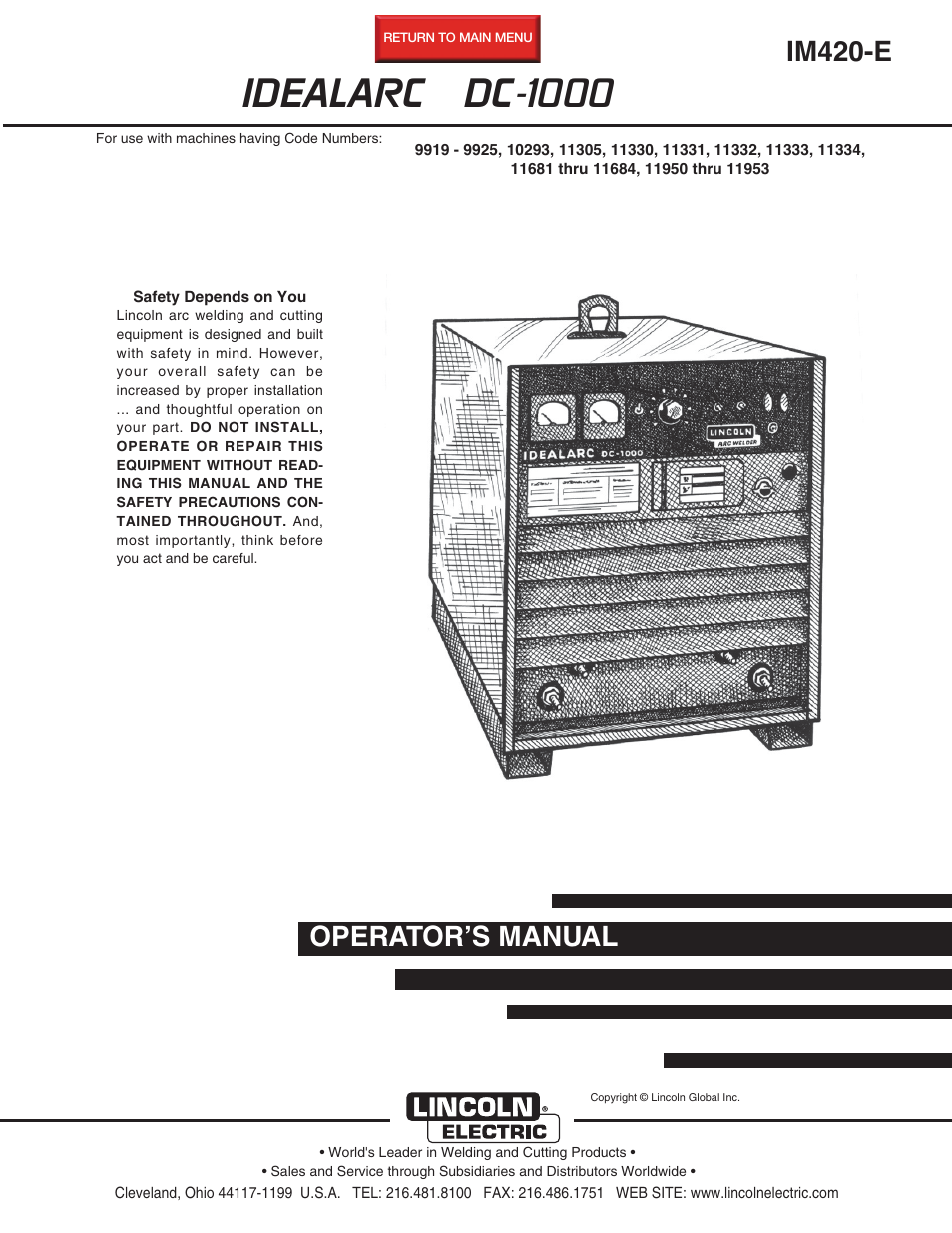 Lincoln Electric IM420 IDEALARC DC-1000 User Manual | 34 pages