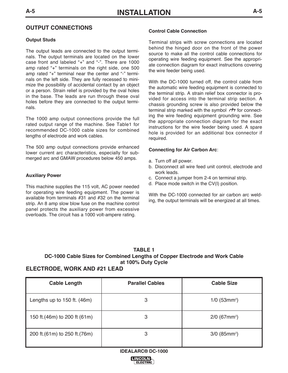 Installation | Lincoln Electric IM420 IDEALARC DC-1000 User Manual | Page 12 / 34