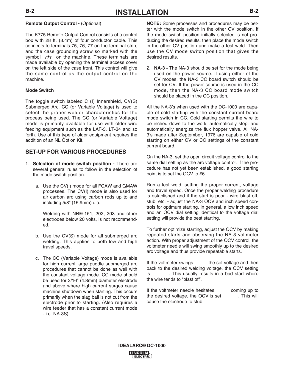 Installation | Lincoln Electric IM420 IDEALARC DC-1000 User Manual | Page 14 / 34