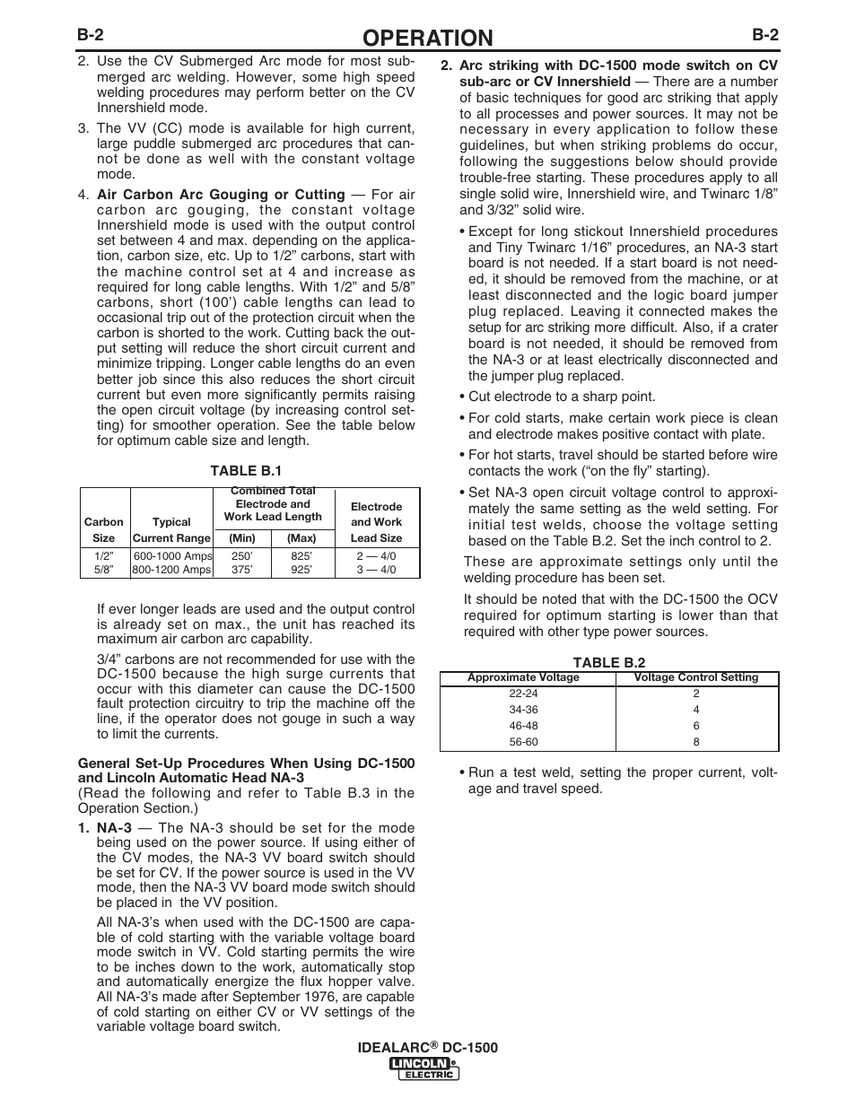 Operation | Lincoln Electric IM318 IDEALARC DC1500 User Manual | Page 11 / 27