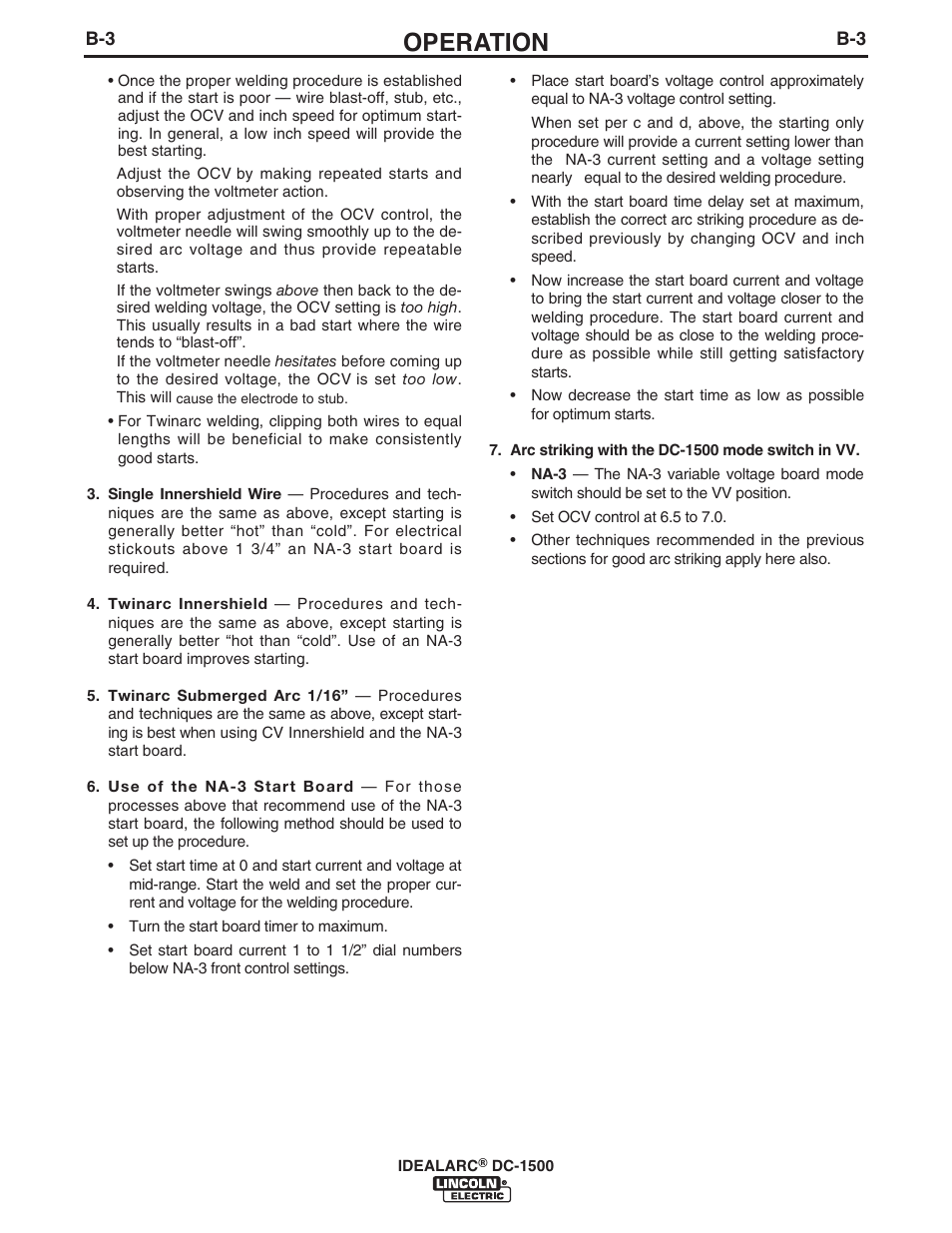 Operation | Lincoln Electric IM318 IDEALARC DC1500 User Manual | Page 12 / 27