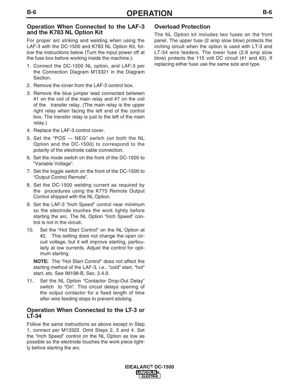 Operation | Lincoln Electric IM318 IDEALARC DC1500 User Manual | Page 15 / 27