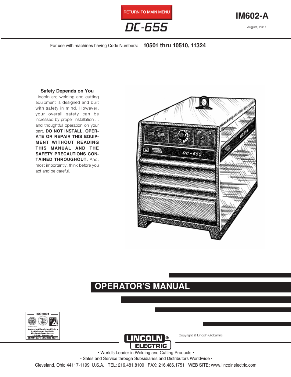 Lincoln Electric IM602 IDEALARC DC-655 User Manual | 49 pages