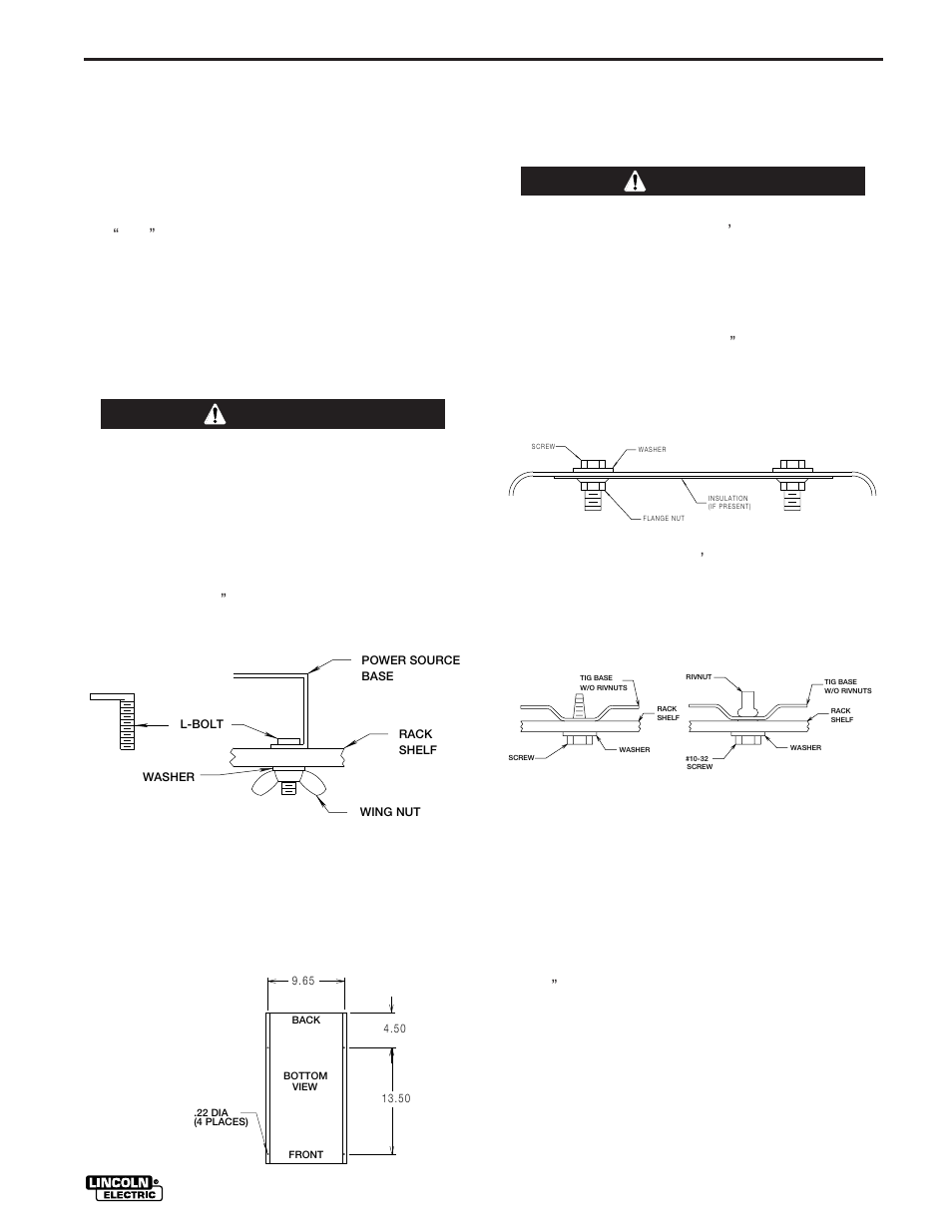Installation, Mounting products supported, Warning | Electrical installation, K912 series of steel racks (8), Mounting k900-1 dc tig starter, Input connection | Lincoln Electric IM512 INVERTEC RACKS User Manual | Page 11 / 32