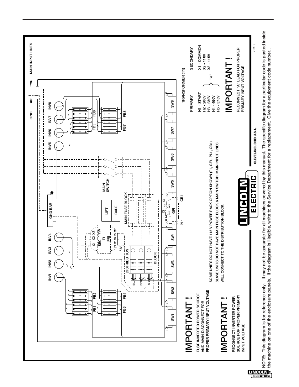 Wiring diagram, Important, Wiring diagram for k912 series of steel racks (8) | 19 - invertec racks | Lincoln Electric IM512 INVERTEC RACKS User Manual | Page 26 / 32
