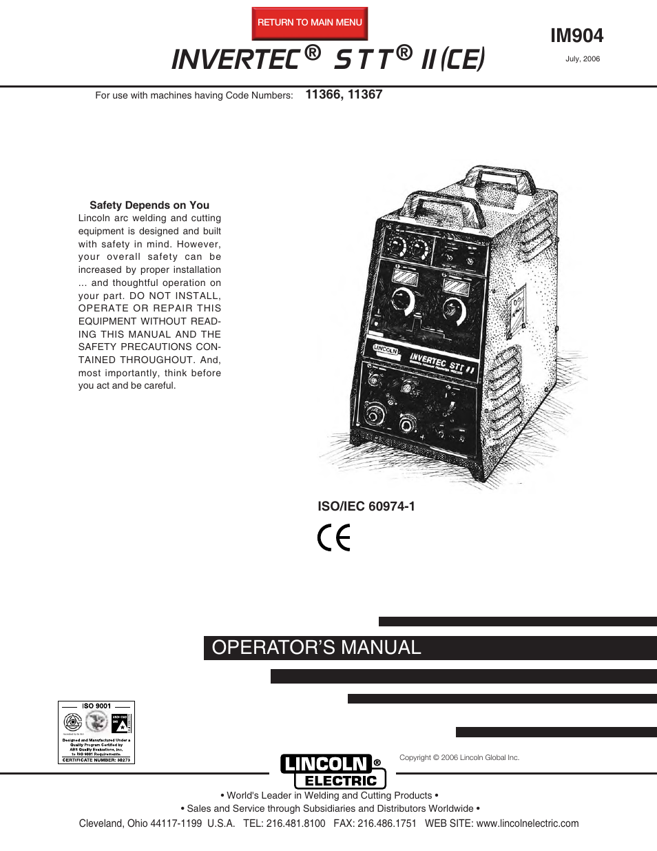 Lincoln Electric IM904 INVERTEC STT II User Manual | 38 pages