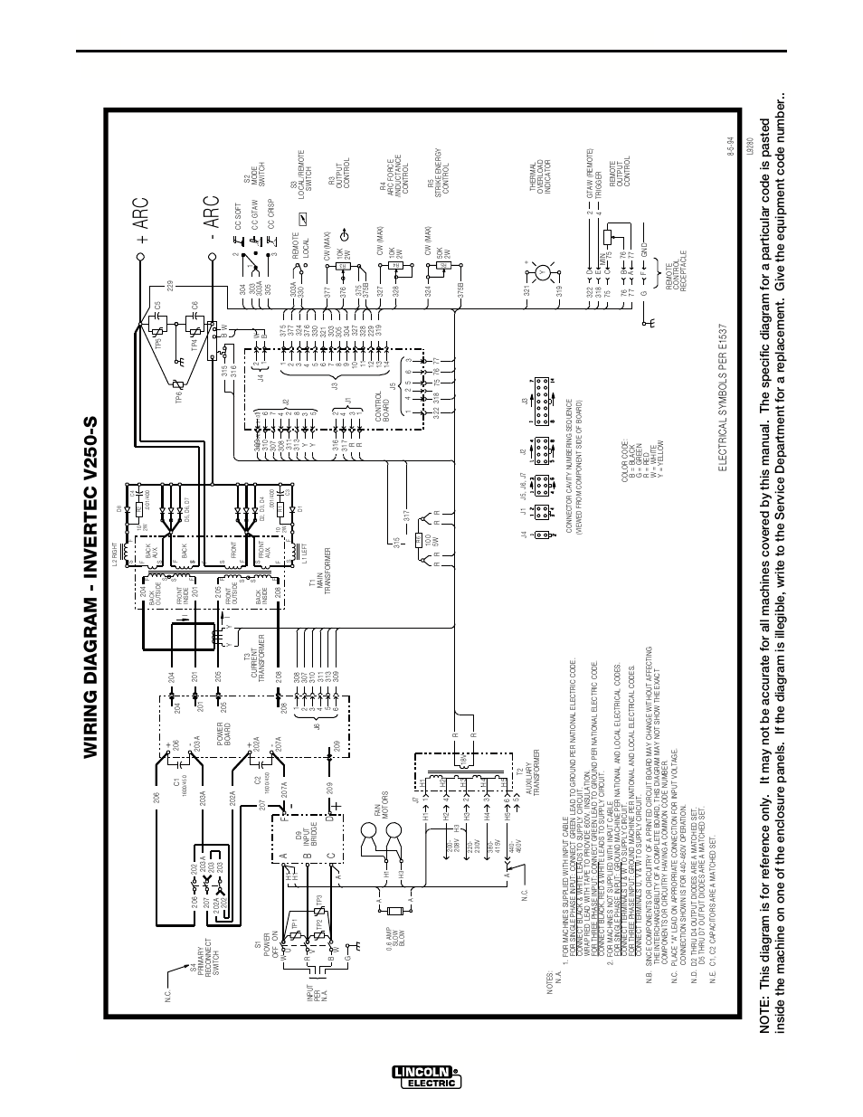 Diagrams, Invertec v250-s, Arc - arc | Wiring diagram - invertec v250-s | Lincoln Electric IM490 INVERTEC V250-S User Manual | Page 28 / 37