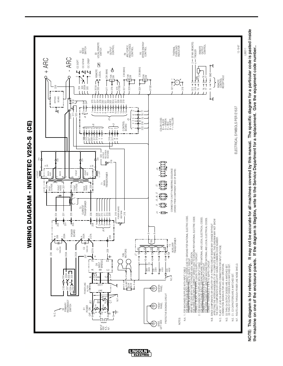 Electrical diagrams, Invertec v250-s, Arc - arc | Wiring diagram - invertec v250-s (ce) | Lincoln Electric IM490 INVERTEC V250-S User Manual | Page 30 / 37