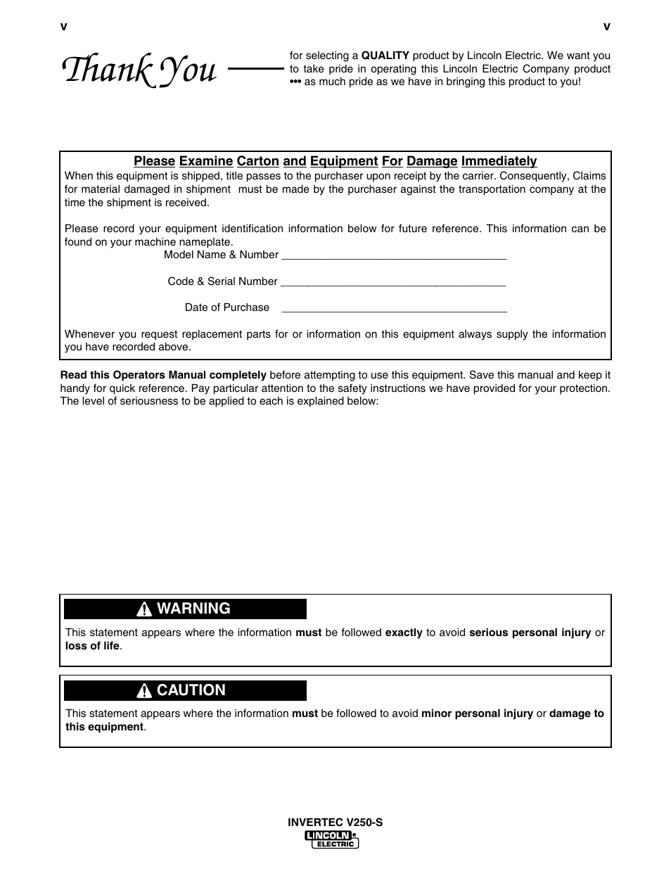 Lincoln Electric IM490 INVERTEC V250-S User Manual | Page 6 / 37