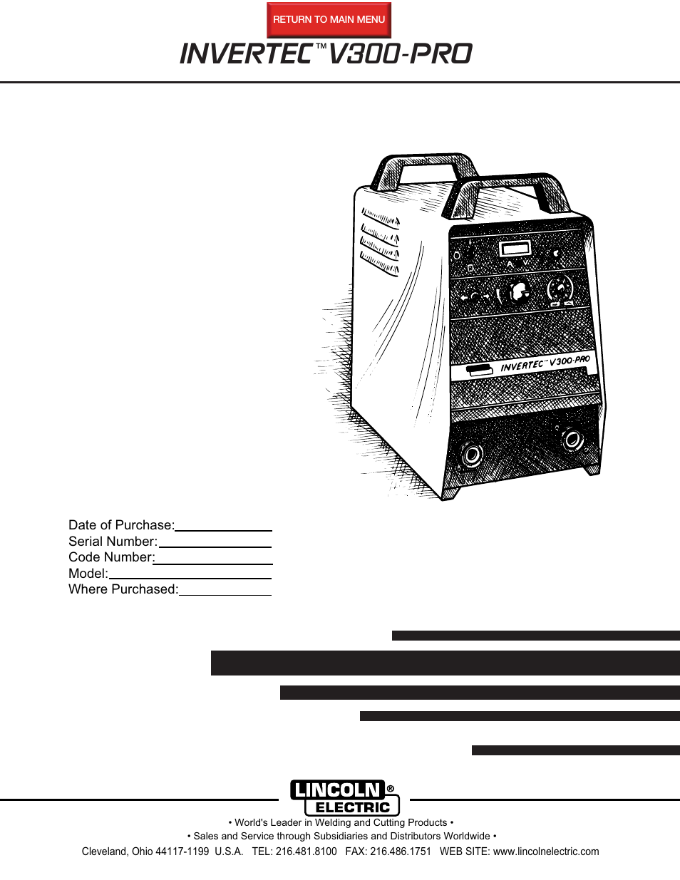 Lincoln Electric IM526 INVERTEC V300-Pro User Manual | 40 pages