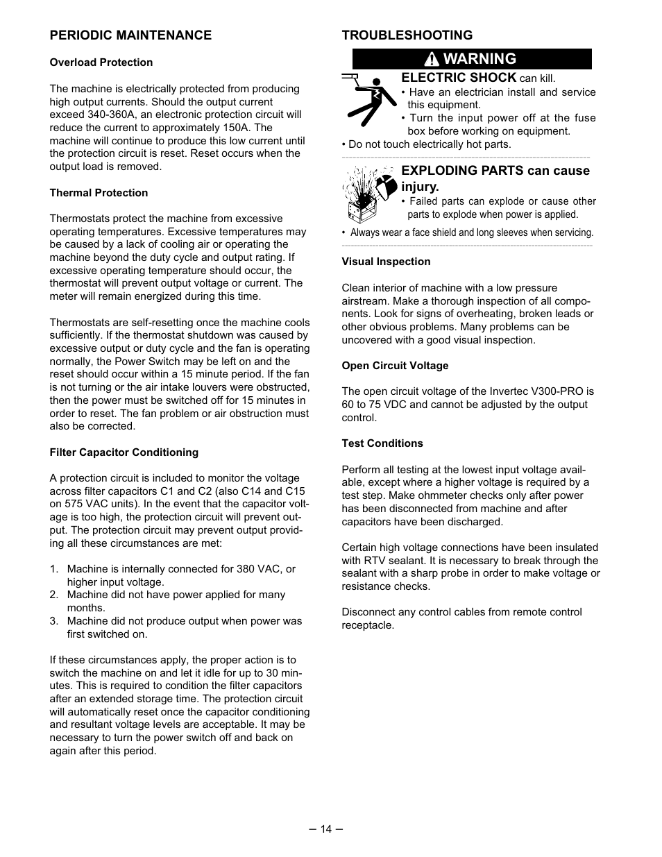Warning | Lincoln Electric IM526 INVERTEC V300-Pro User Manual | Page 14 / 40