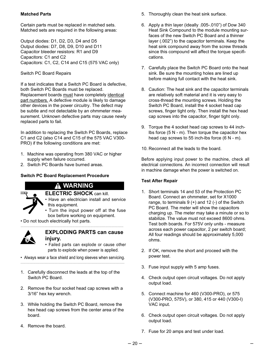 Warning | Lincoln Electric IM526 INVERTEC V300-Pro User Manual | Page 20 / 40