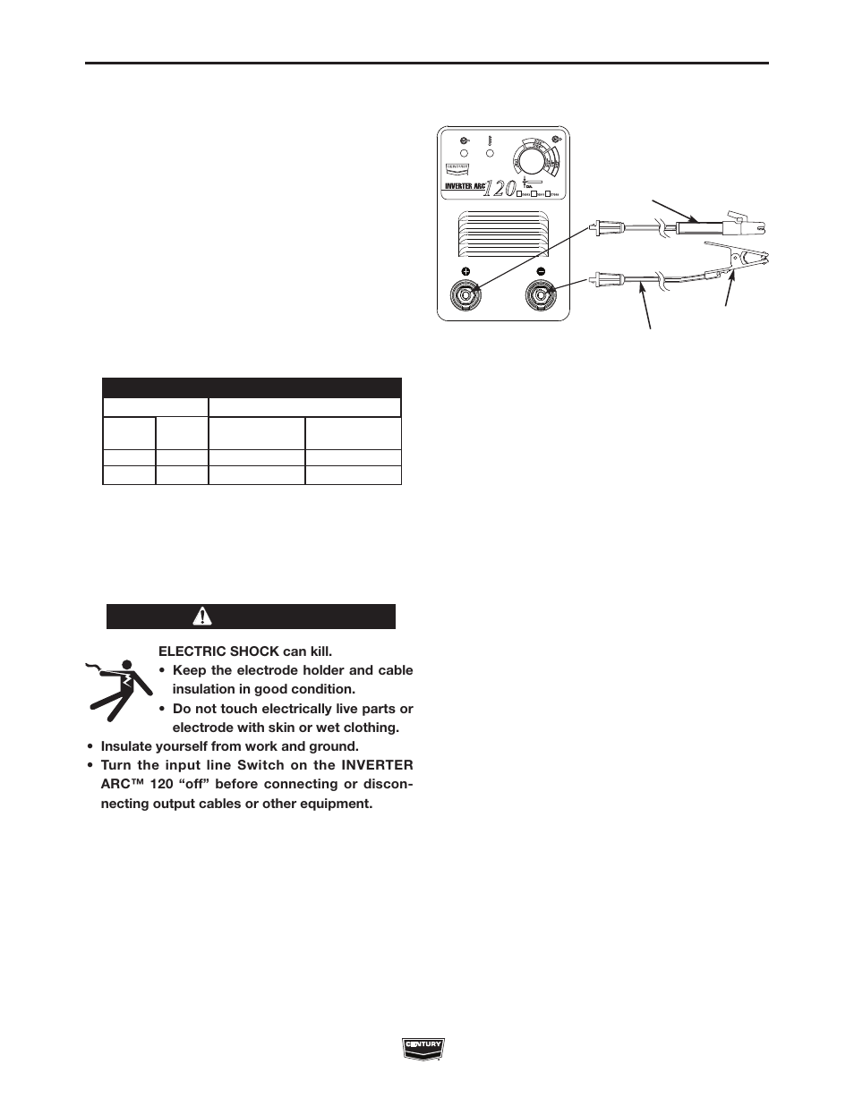 Installation, Warning | Lincoln Electric IM998 INVERTER ARC 120 User Manual | Page 12 / 24