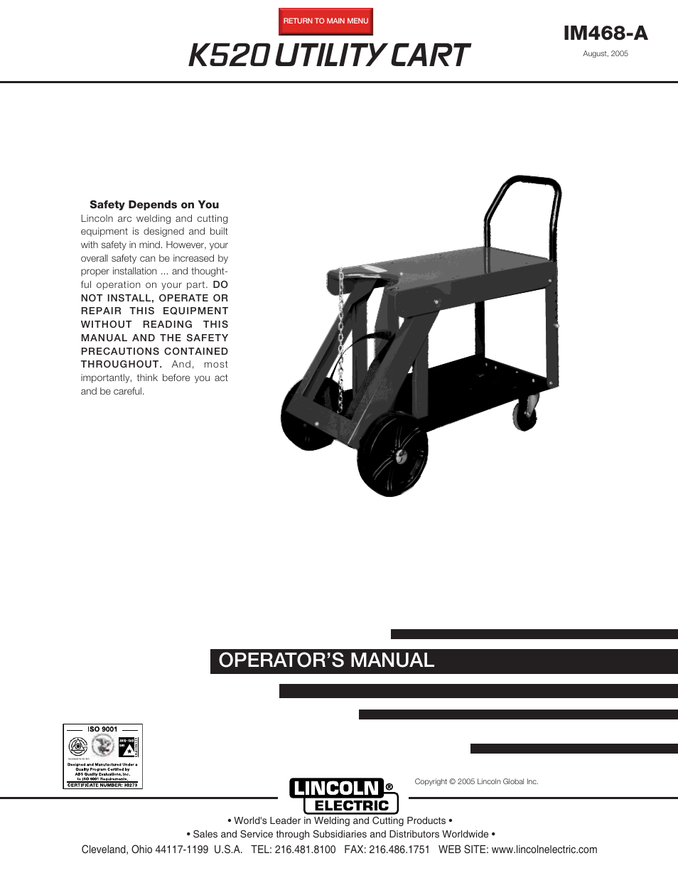 Lincoln Electric IM468 K520 Utility Cart User Manual | 16 pages
