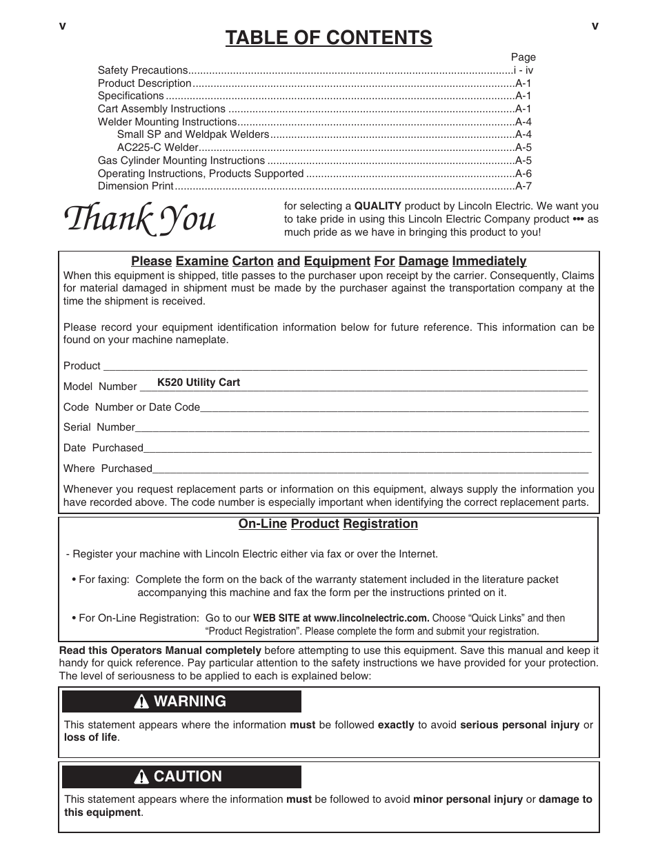 Lincoln Electric IM468 K520 Utility Cart User Manual | Page 6 / 16