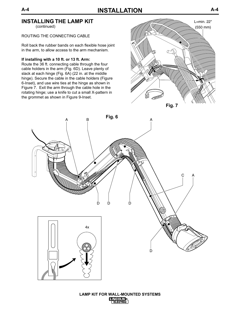 Installation, Installing the lamp kit | Lincoln Electric IM627 Lamp Kit for Wall-Mounted Systems User Manual | Page 11 / 29