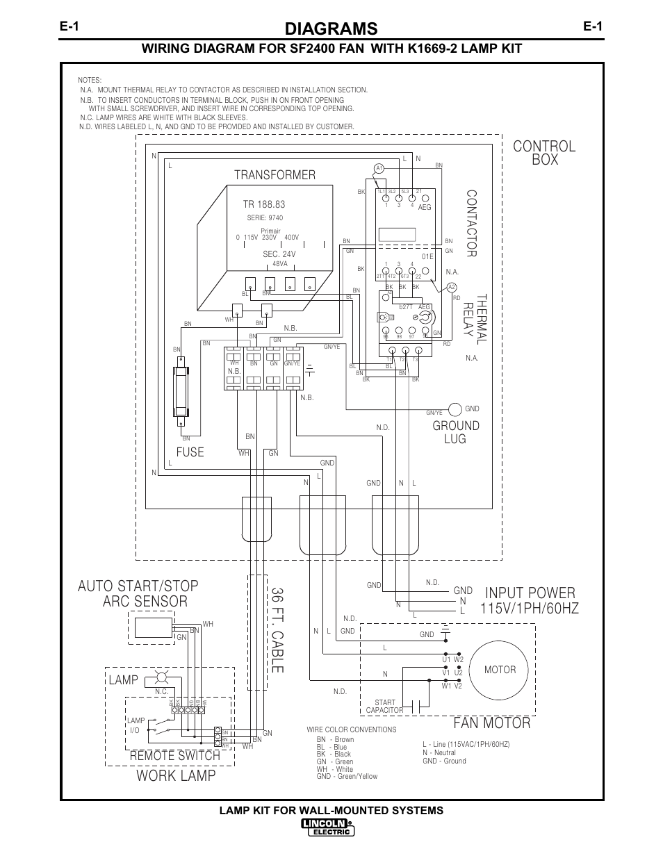 Diagrams, Lamp kit for wall-mounted systems | Lincoln Electric IM627 Lamp Kit for Wall-Mounted Systems User Manual | Page 17 / 29