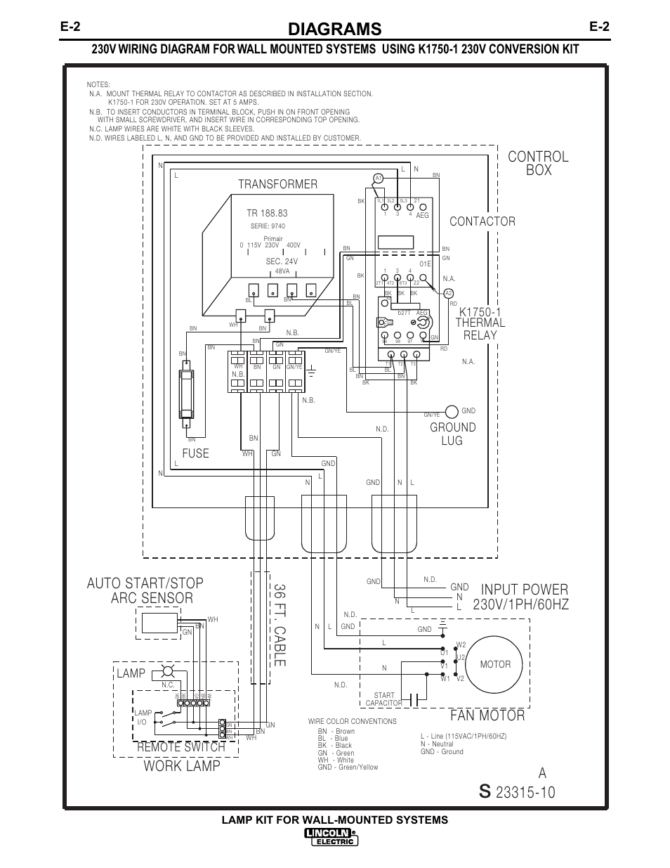 Diagrams, Lamp kit for wall-mounted systems | Lincoln Electric IM627 Lamp Kit for Wall-Mounted Systems User Manual | Page 18 / 29