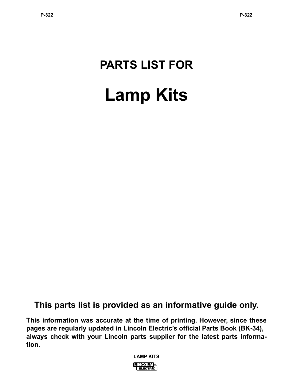 Lamp kits, Parts list for | Lincoln Electric IM627 Lamp Kit for Wall-Mounted Systems User Manual | Page 19 / 29