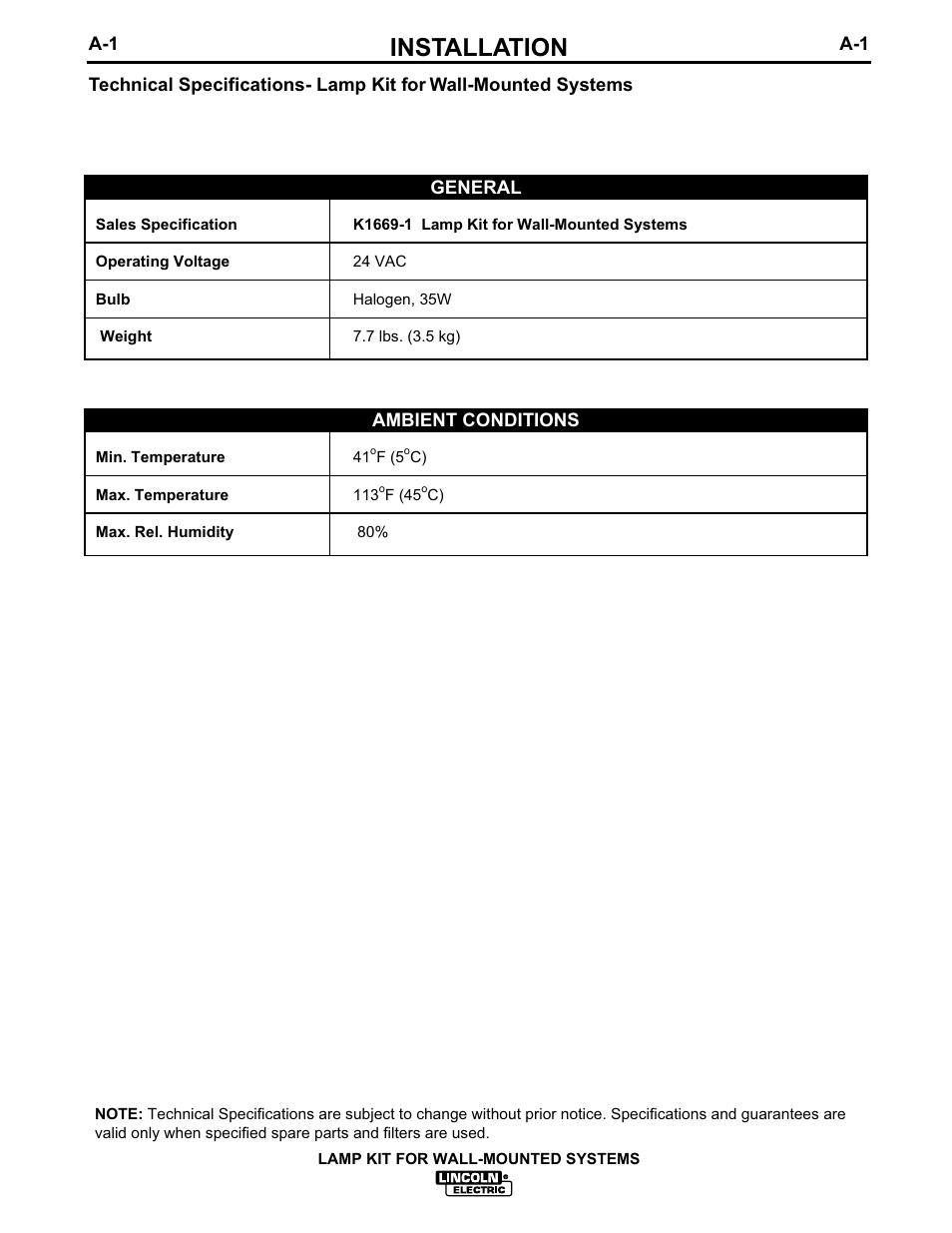 Installation | Lincoln Electric IM627 Lamp Kit for Wall-Mounted Systems User Manual | Page 8 / 29