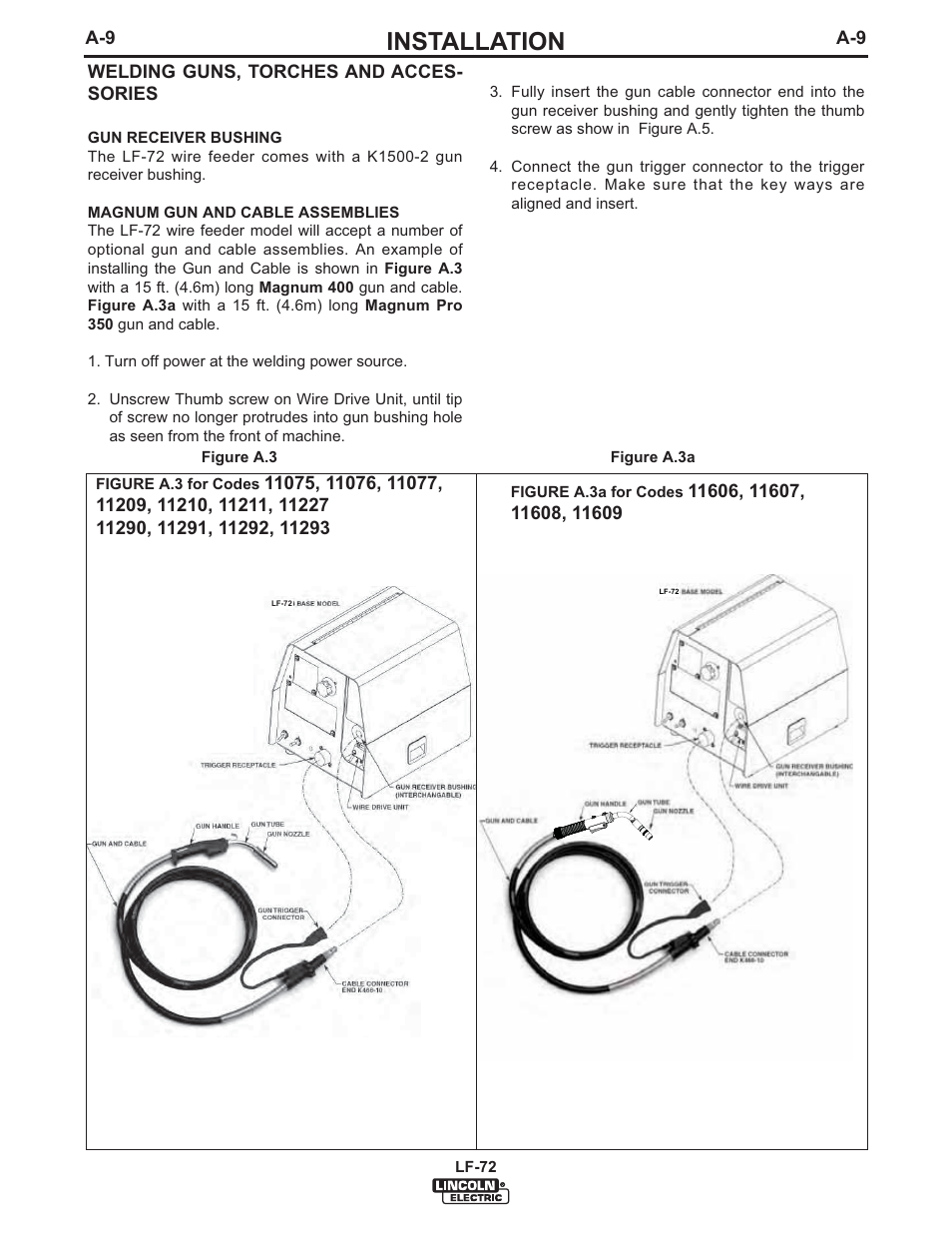 Installation | Lincoln Electric IM847 LF-72 WIRE FEEDER User Manual | Page 17 / 49