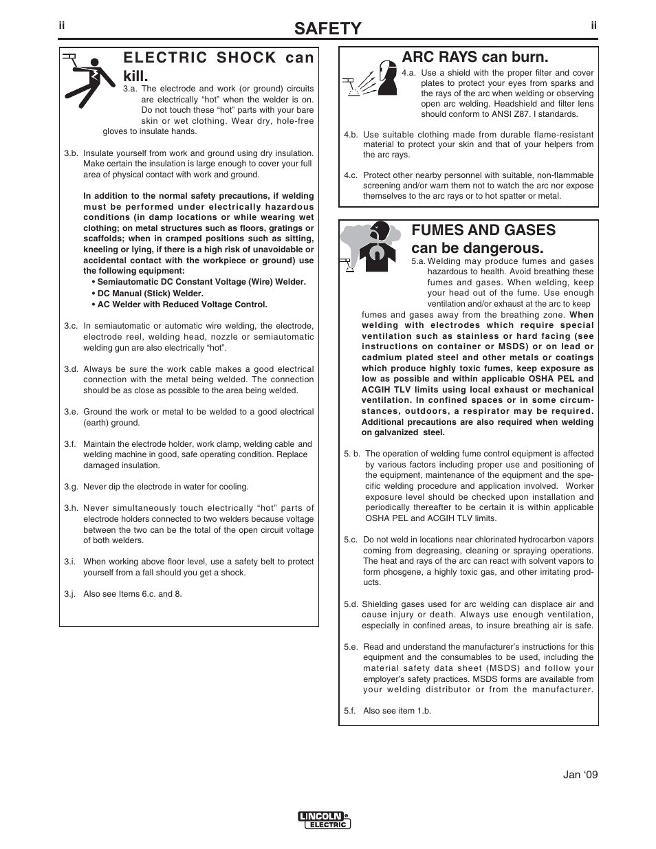 Safety, Arc rays can burn, Electric shock can kill | Fumes and gases can be dangerous | Lincoln Electric IM847 LF-72 WIRE FEEDER User Manual | Page 3 / 49