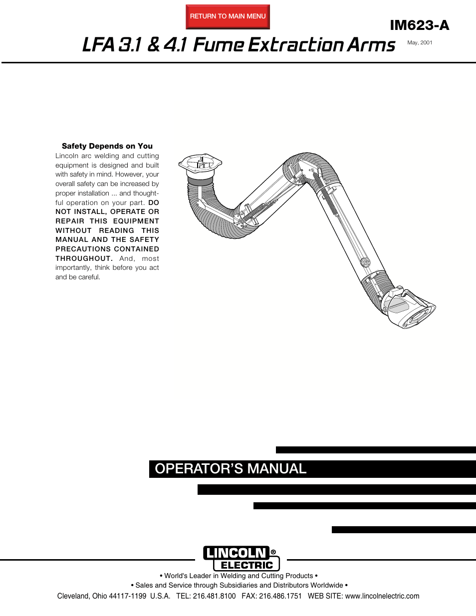 Lincoln Electric IM623 LFA 3.1 & 4.1 Fume Extraction Arms User Manual | 20 pages