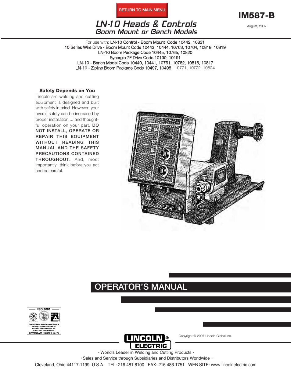 Lincoln Electric IM587 LN-10 Wire Feeder User Manual | 54 pages