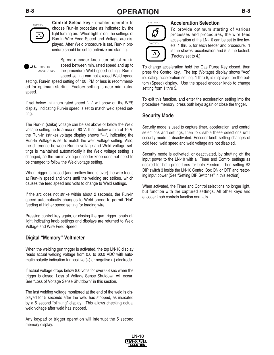 Operation | Lincoln Electric IM587 LN-10 Wire Feeder User Manual | Page 25 / 54