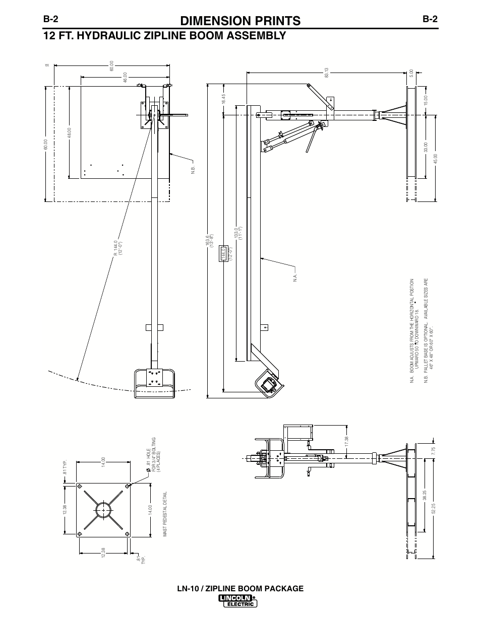 Dimension prints, 12 ft. hydraulic zipline boom assembly, Ln-10 / zipline boom package | Lincoln Electric IM596-2 LN-10_ZIPLINE BOOM PACKAGE User Manual | Page 14 / 24