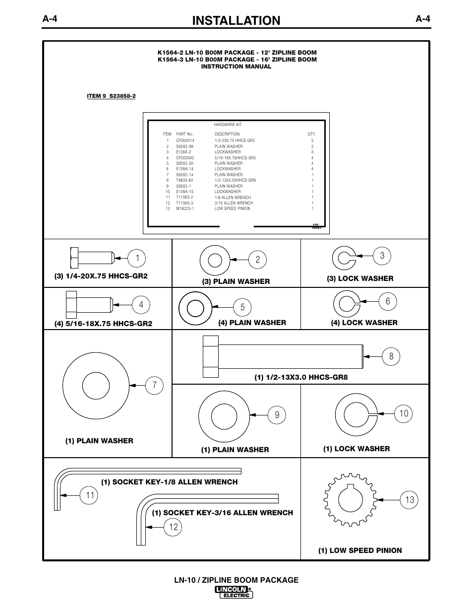Installation, Ln-10 / zipline boom package | Lincoln Electric IM596-2 LN-10_ZIPLINE BOOM PACKAGE User Manual | Page 8 / 24