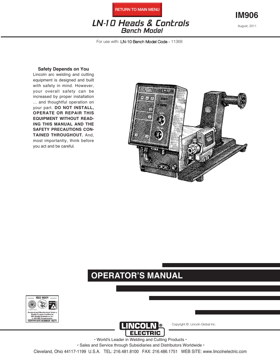 Lincoln Electric IM906 LN-10 (Bench Model) User Manual | 48 pages