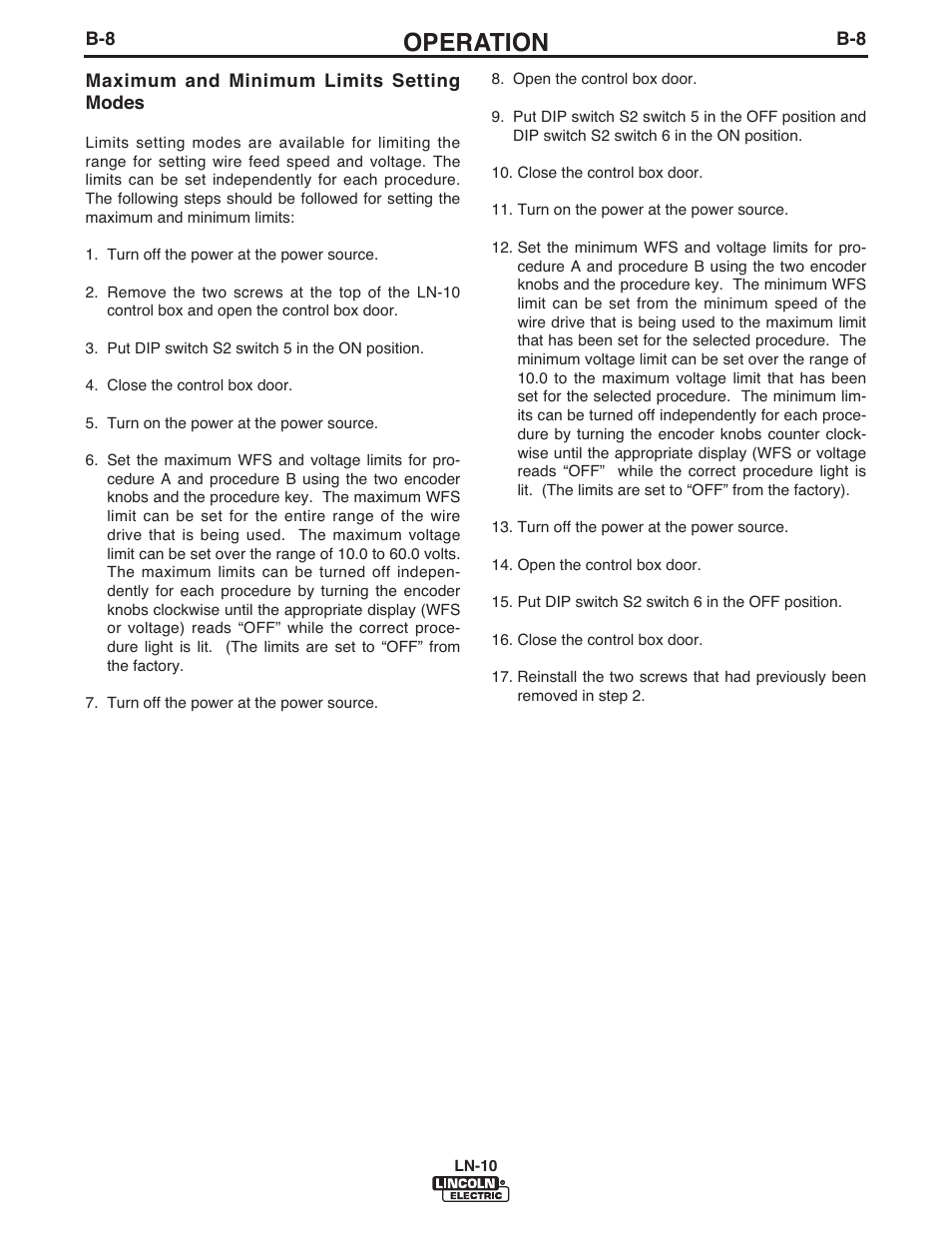 Operation | Lincoln Electric IM906 LN-10 (Bench Model) User Manual | Page 21 / 48