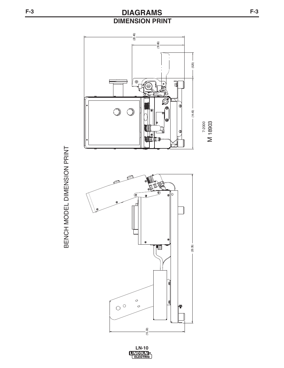 Diagrams, Dimension print, Bench model dimension print | Lincoln Electric IM906 LN-10 (Bench Model) User Manual | Page 43 / 48