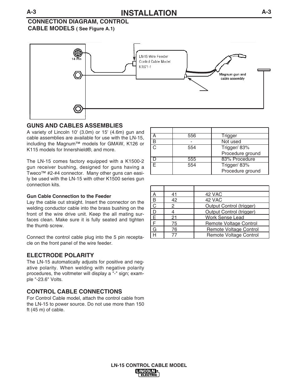 Installation | Lincoln Electric IM734 LN-15 WIRE FEEDER User Manual | Page 10 / 34