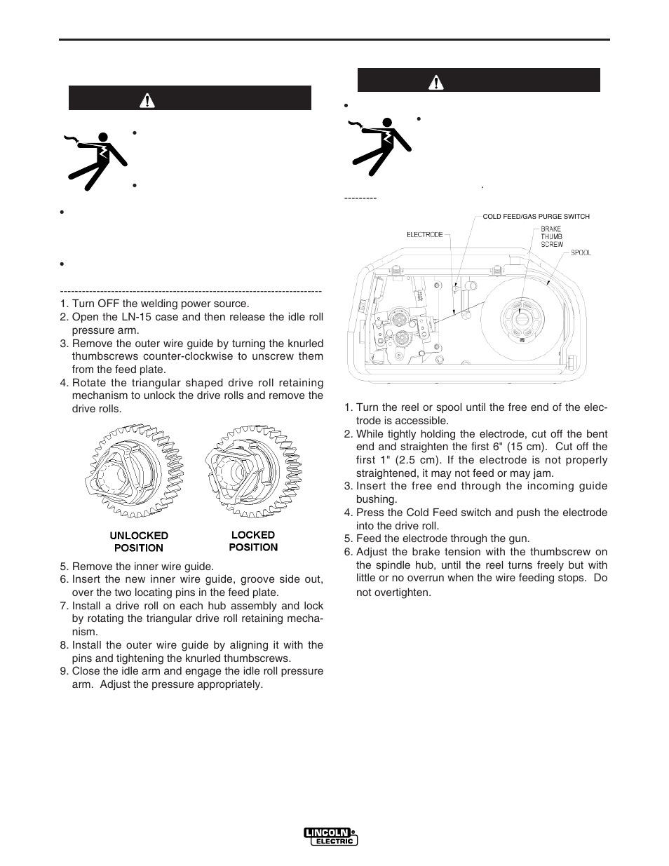 Installation, Warning | Lincoln Electric IM734 LN-15 WIRE FEEDER User Manual | Page 11 / 34