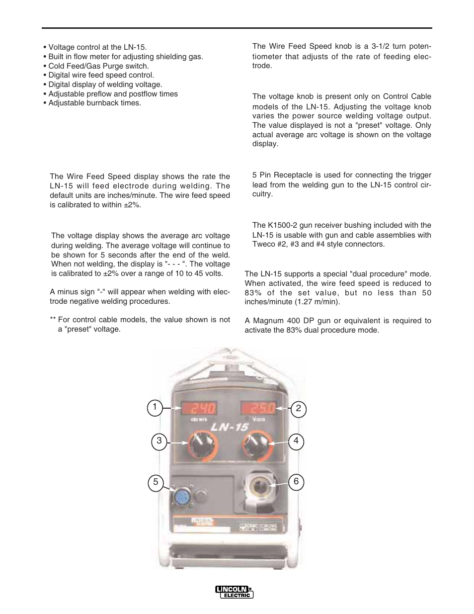 Operation, Case front controls control cable model | Lincoln Electric IM734 LN-15 WIRE FEEDER User Manual | Page 14 / 34