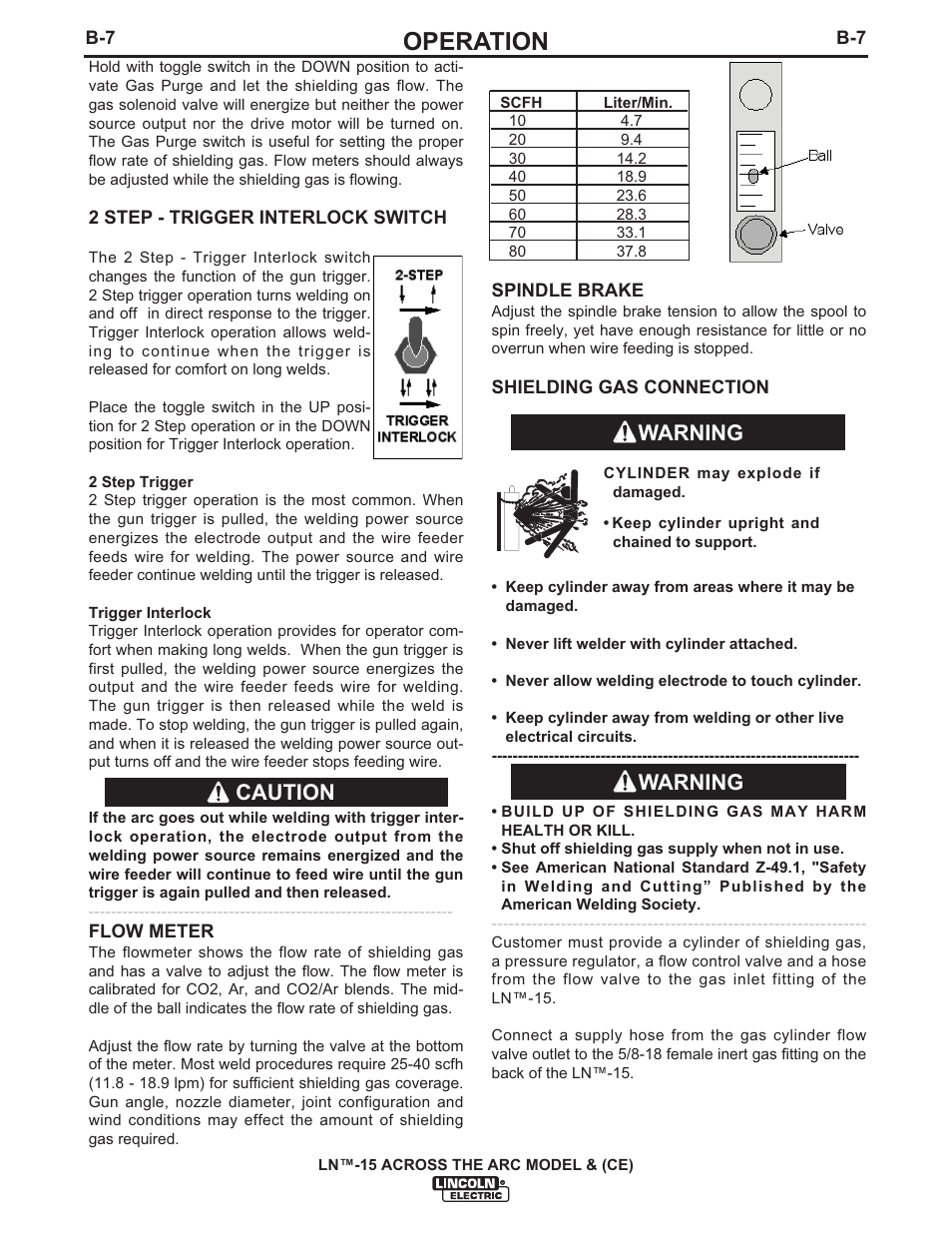 Operation, Warning, Caution | Lincoln Electric IM823 LN-15 WIRE FEEDER User Manual | Page 22 / 40