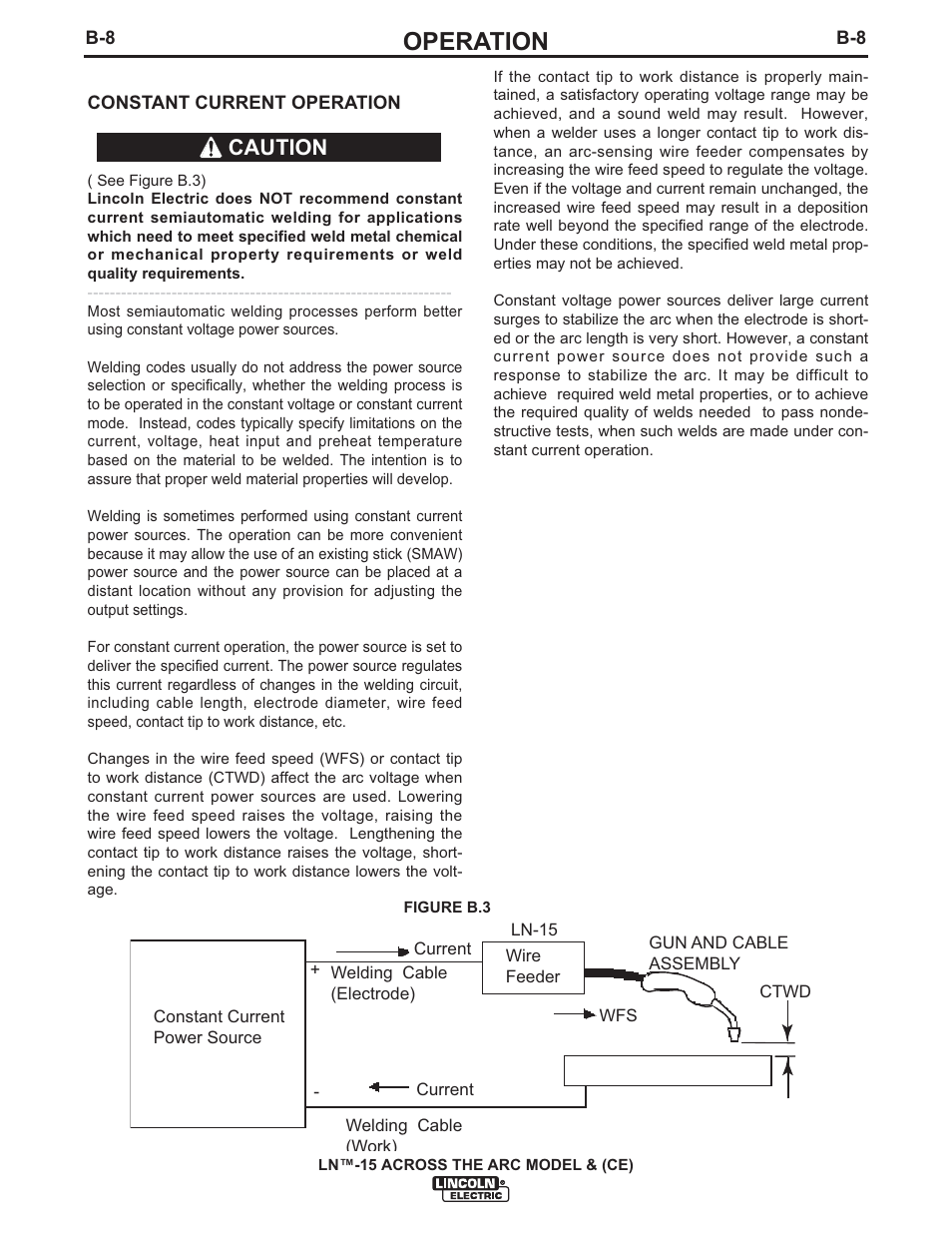 Operation, Caution | Lincoln Electric IM823 LN-15 WIRE FEEDER User Manual | Page 23 / 40