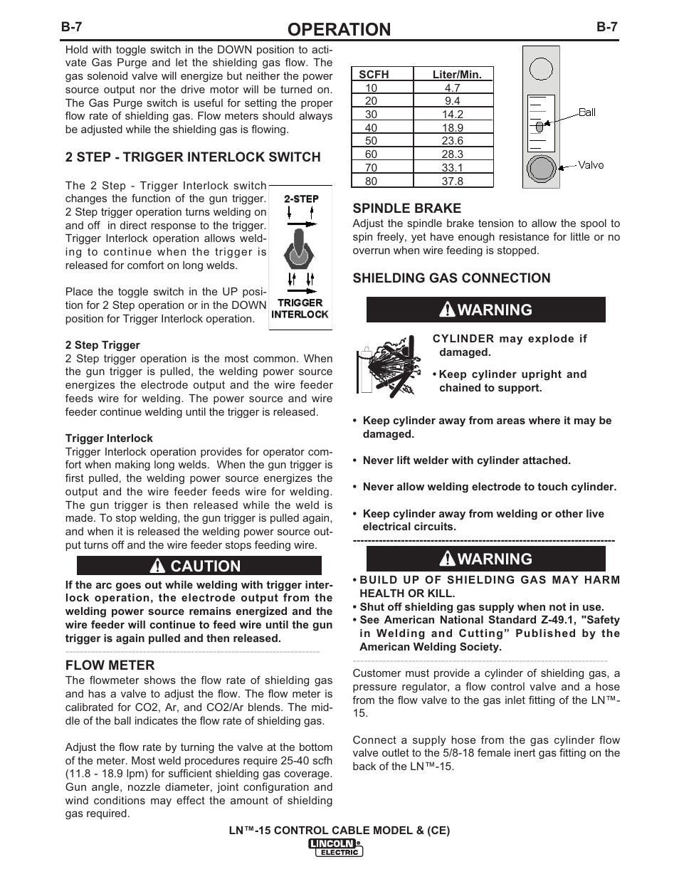 Operation, Warning, Caution | Lincoln Electric IM824 LN-15 WIRE FEEDER User Manual | Page 21 / 36