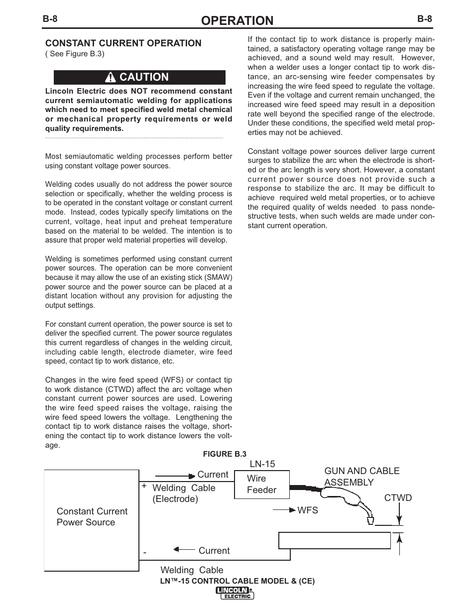 Operation, Caution | Lincoln Electric IM824 LN-15 WIRE FEEDER User Manual | Page 22 / 36