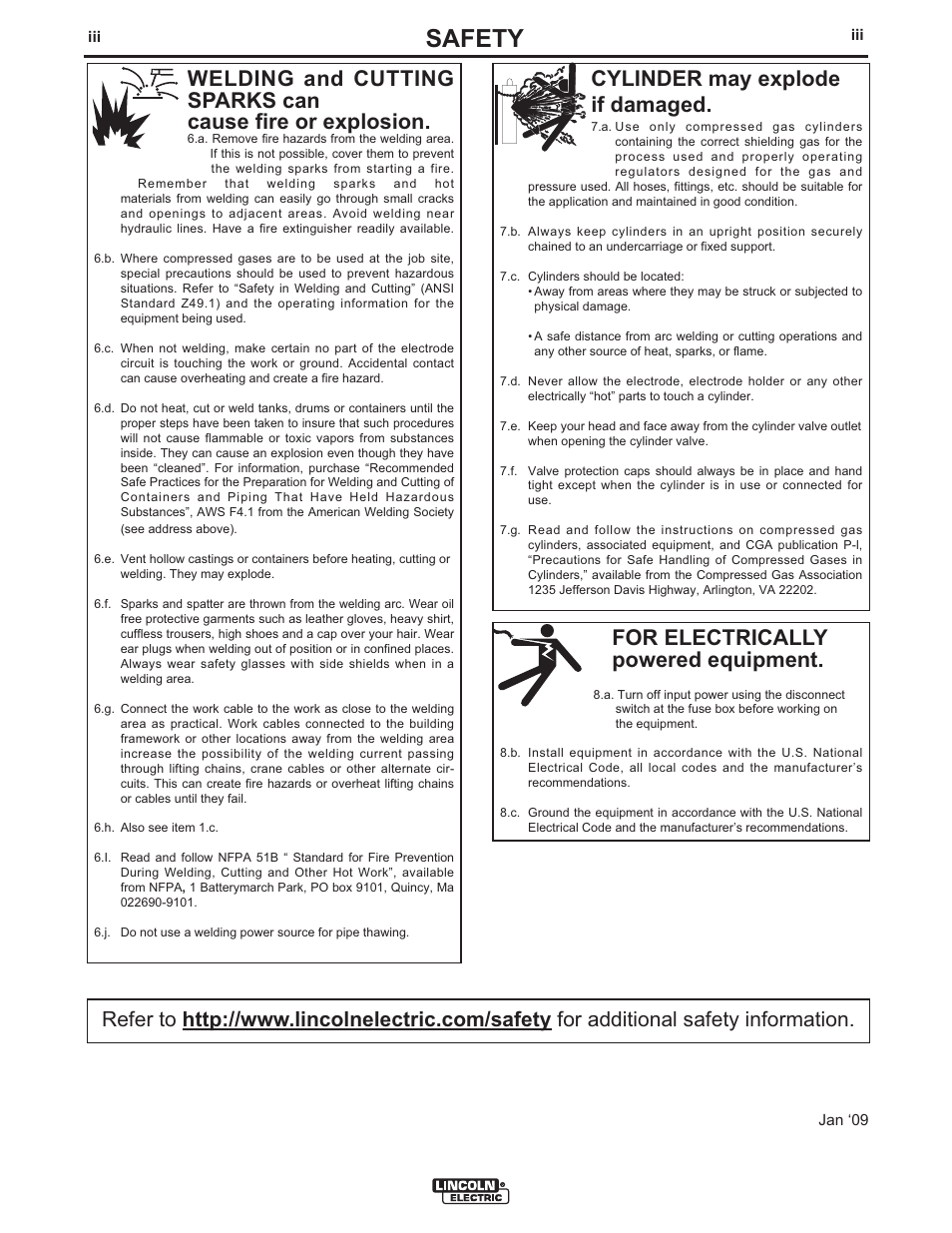 Safety, For electrically powered equipment, Cylinder may explode if damaged | Lincoln Electric IM824 LN-15 WIRE FEEDER User Manual | Page 4 / 36