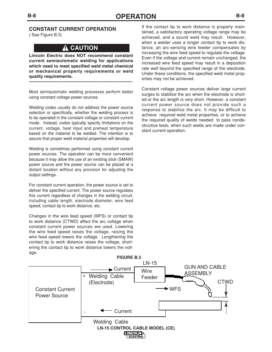 Operation, Caution | Lincoln Electric IM910 LN-15 WIRE FEEDER User Manual | Page 22 / 36