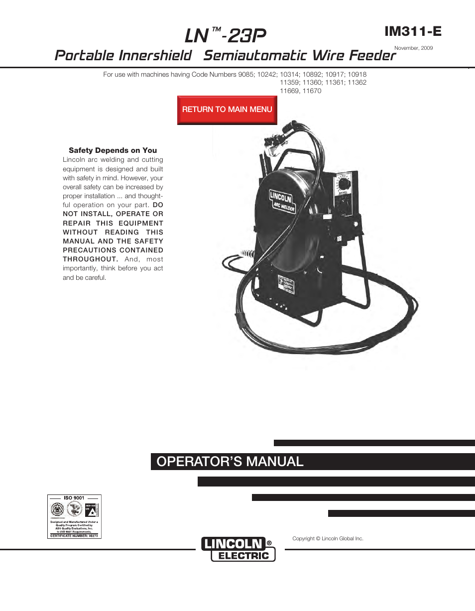 Lincoln Electric IM311 LN-23P User Manual | 35 pages