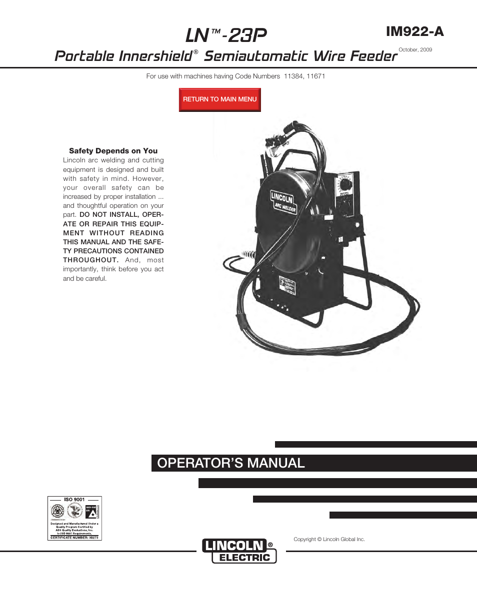 Lincoln Electric IM922 LN-23P User Manual | 36 pages